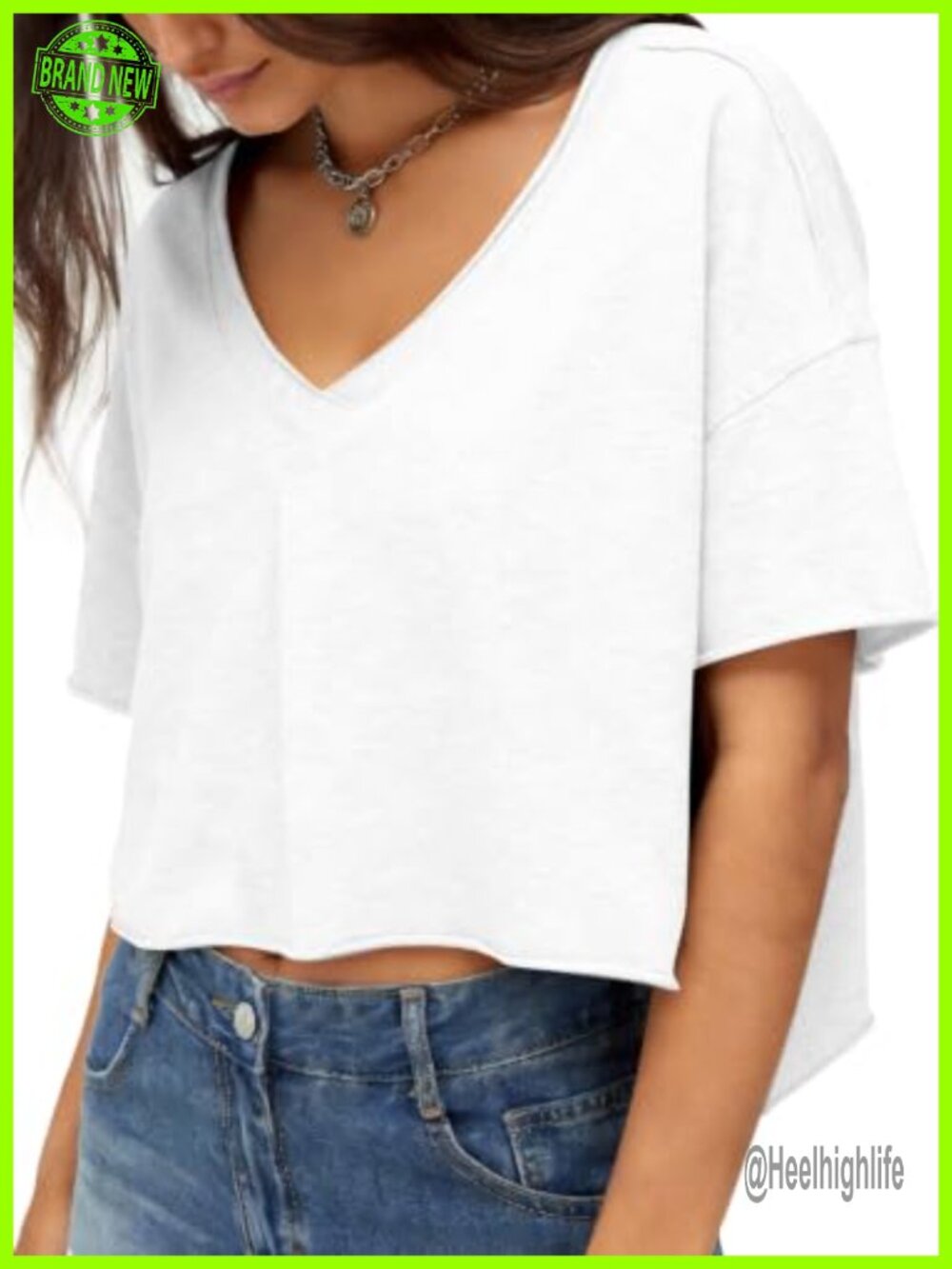 Womens V Neck Crop Top Short Sleeve High Low Asymmetric Hem T Shirt